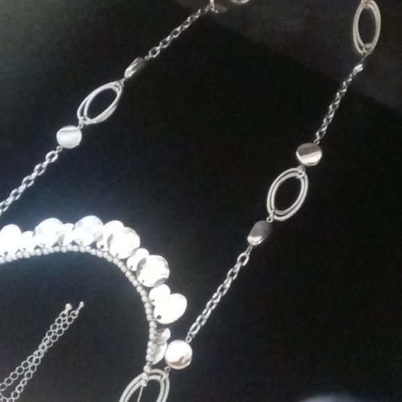 Long and layered silver tone circle link & coin style necklaces both ny & co. - Picture 6 of 9